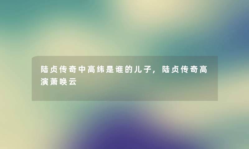 陆贞传奇中高纬是谁的儿子,陆贞传奇高演萧唤云