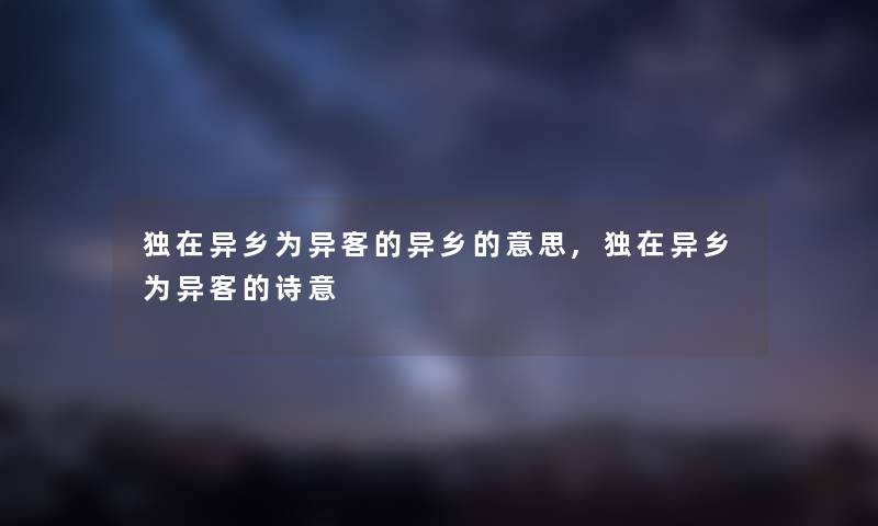 独在异乡为异客的异乡的意思,独在异乡为异客的诗意