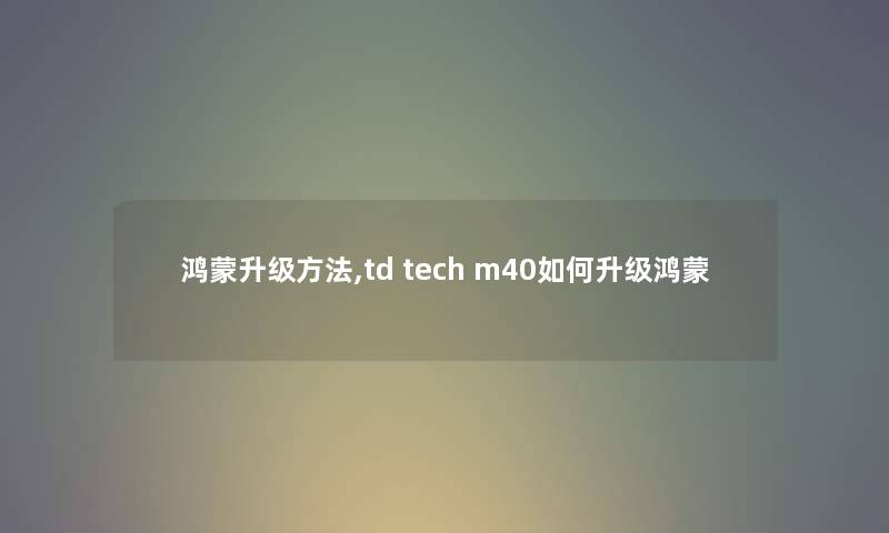 鸿蒙升级方法,td tech m40如何升级鸿蒙