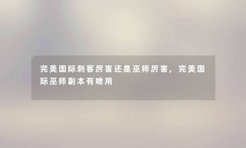 完美国际刺客厉害还是巫师厉害,完美国际巫师副本有啥用