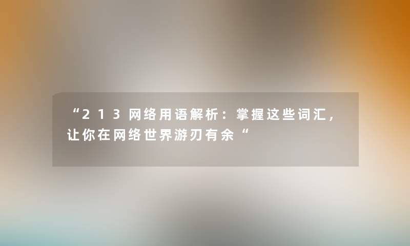 213网络用语解析：掌握这些词汇，让你在网络世界游刃有余