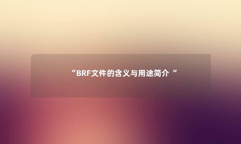 BRF文件的含义与用途简介