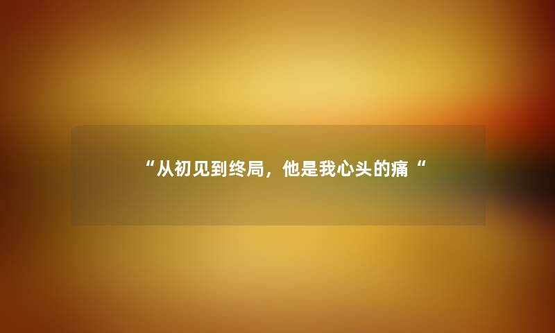 从初见到终局，他是我心头的痛
