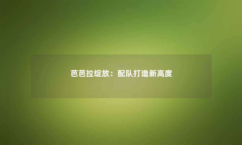芭芭拉绽放：配队打造新高度