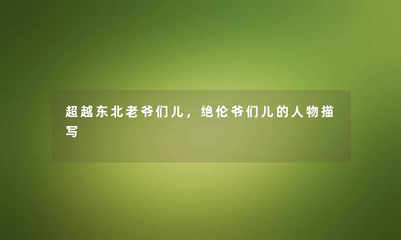 超越东北老爷们儿，绝伦爷们儿的人物描写