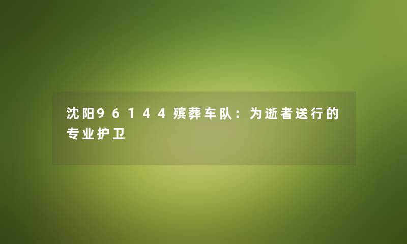 沈阳96144殡葬车队：为逝者送行的专业护卫