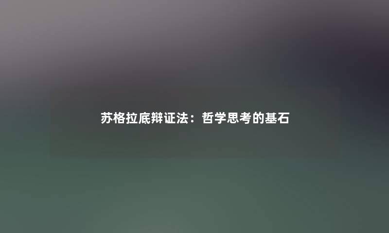 苏格拉底辩证法：哲学思考的基石