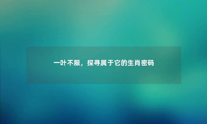 一叶不服，探寻属于它的生肖密码