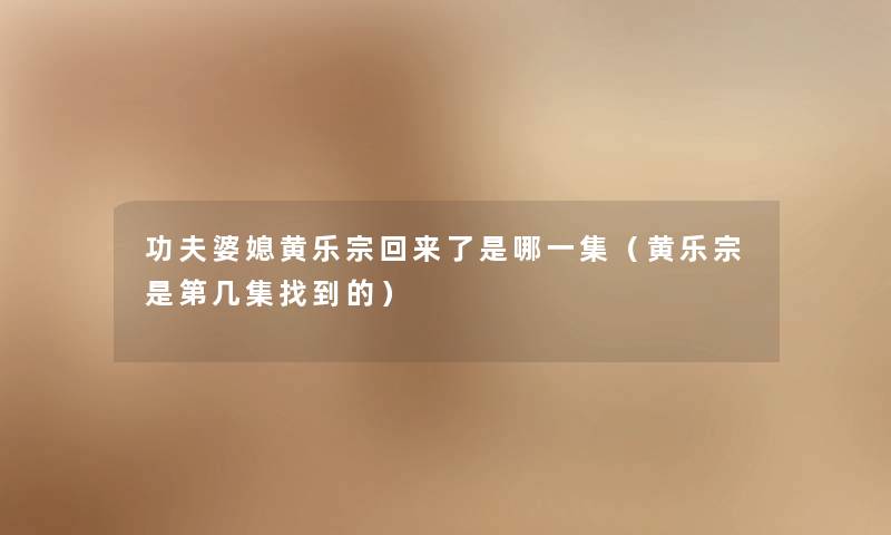 功夫婆媳黄乐宗回来了是哪一集（黄乐宗是第几集找到的）