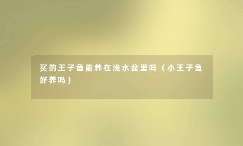 买的王子鱼能养在浅水盆里吗（小王子鱼好养吗）