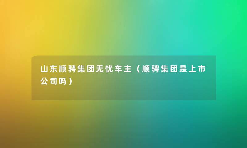 山东顺骋集团无忧车主（顺骋集团是上市公司吗）