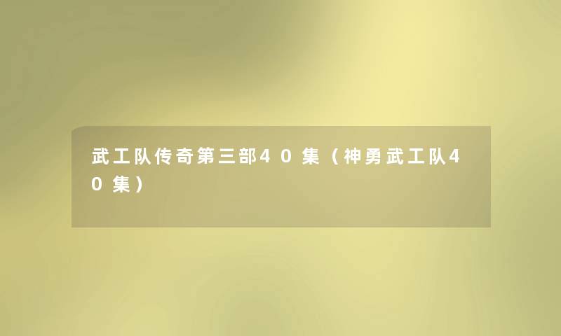 武工队传奇第三部40集（神勇武工队40集）