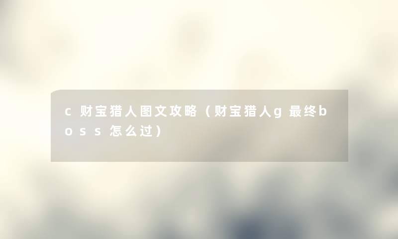 c财宝猎人讲解攻略（财宝猎人g终boss怎么过）