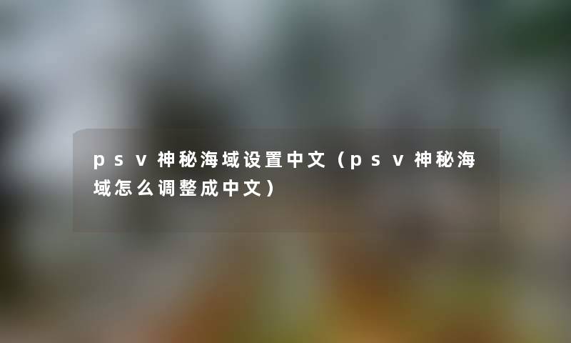 psv神秘海域设置中文（psv神秘海域怎么调整成中文）