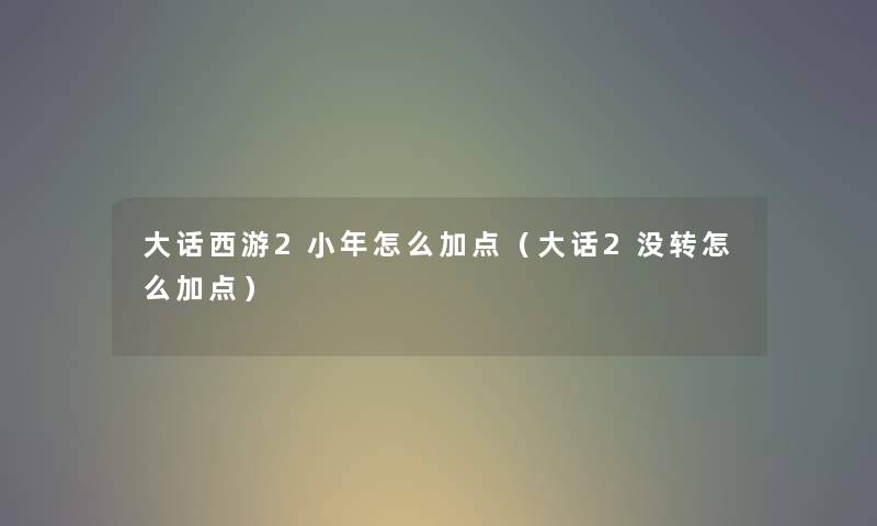 大话西游2小年怎么加点（大话2没转怎么加点）