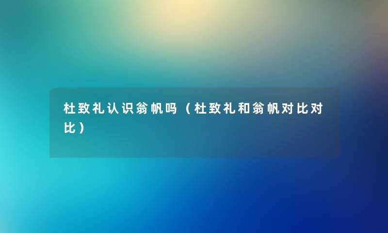 杜致礼认识翁帆吗（杜致礼和翁帆对比对比）