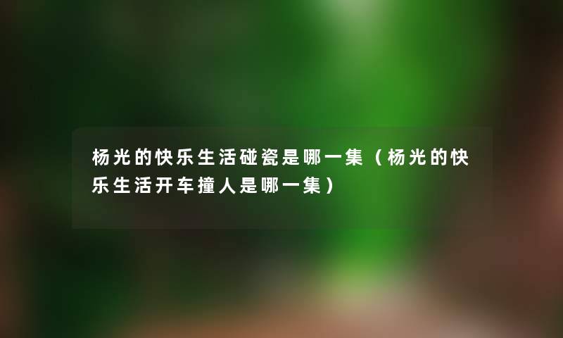 杨光的快乐生活碰瓷是哪一集（杨光的快乐生活开车撞人是哪一集）