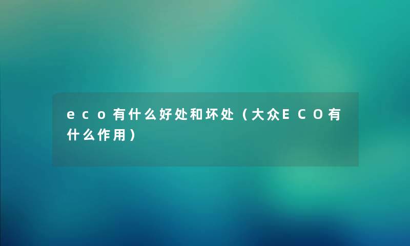 eco有什么好处和坏处（大众ECO有什么作用）