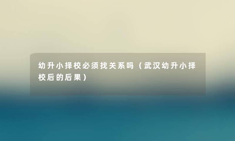 幼升小择校必须找关系吗（武汉幼升小择校后的后果）