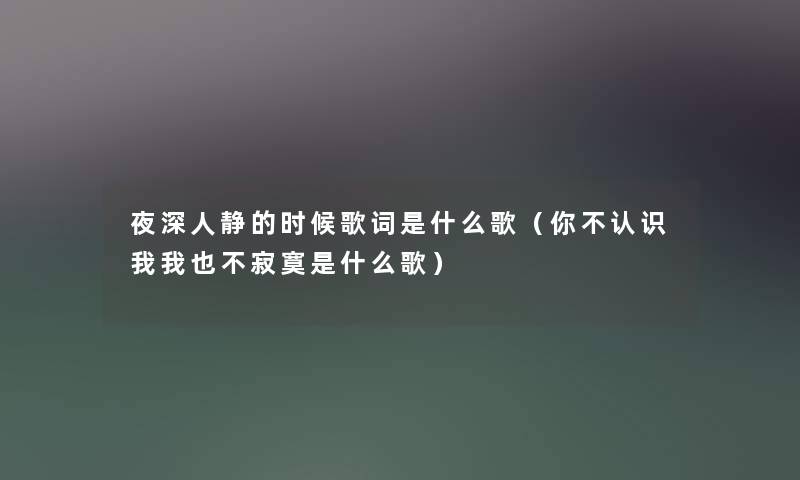 夜深人静的时候歌词是什么歌（你不认识我我也不寂寞是什么歌）