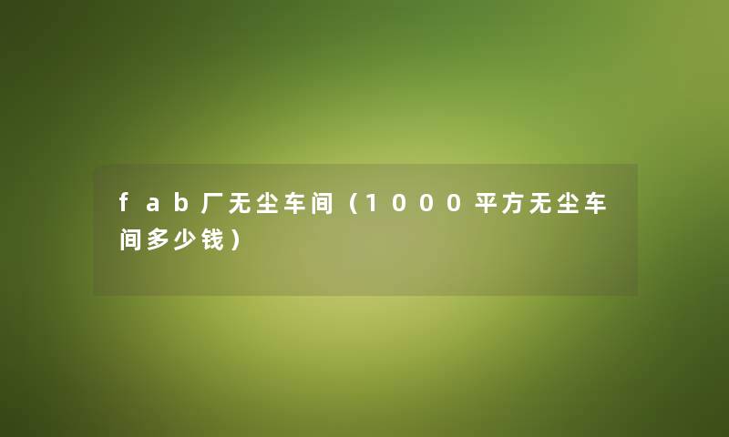 fab厂无尘车间（1000平方无尘车间多少钱）