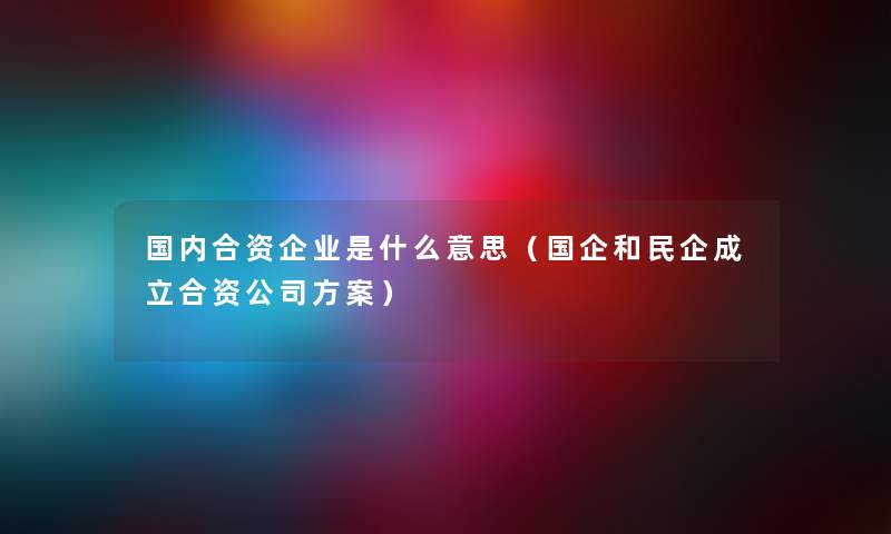 国内合资企业是什么意思（国企和民企成立合资公司方案）