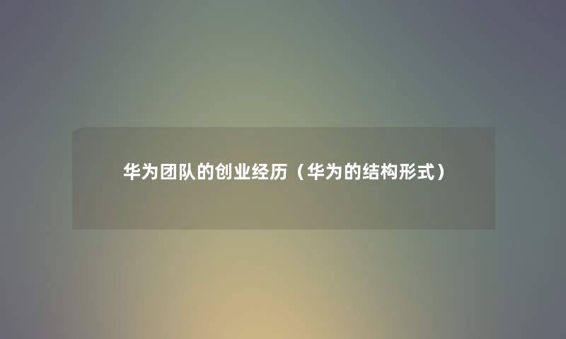 华为团队的创业经历（华为的结构形式）