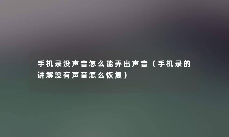 手机录没声音怎么能弄出声音（手机录的讲解没有声音怎么恢复）