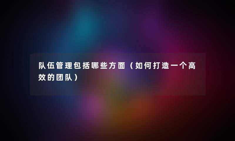 队伍管理包括哪些方面（如何打造一个高效的团队）