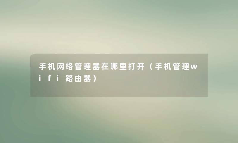 手机网络管理器在哪里打开（手机管理wifi路由器）