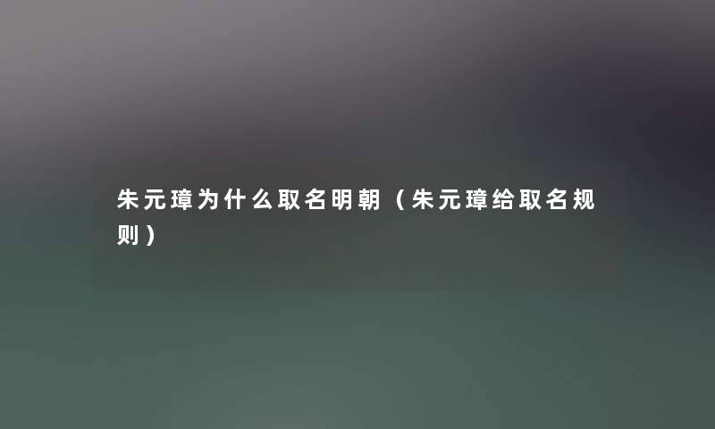 朱元璋为什么取名明朝（朱元璋给取名规则）