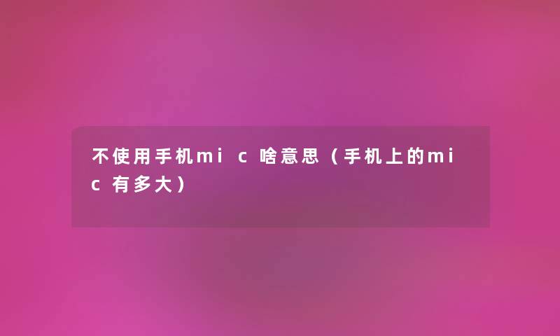 不使用手机mic啥意思（手机上的mic有多大）