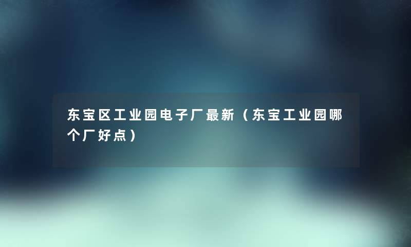东宝区工业园电子厂新（东宝工业园哪个厂好点）