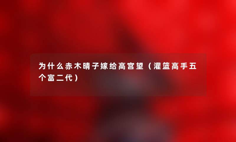 为什么赤木晴子嫁给高宫望(灌篮高手五个富二代) 为什么赤木晴子嫁给高宫望(灌篮高手五个富二代)
