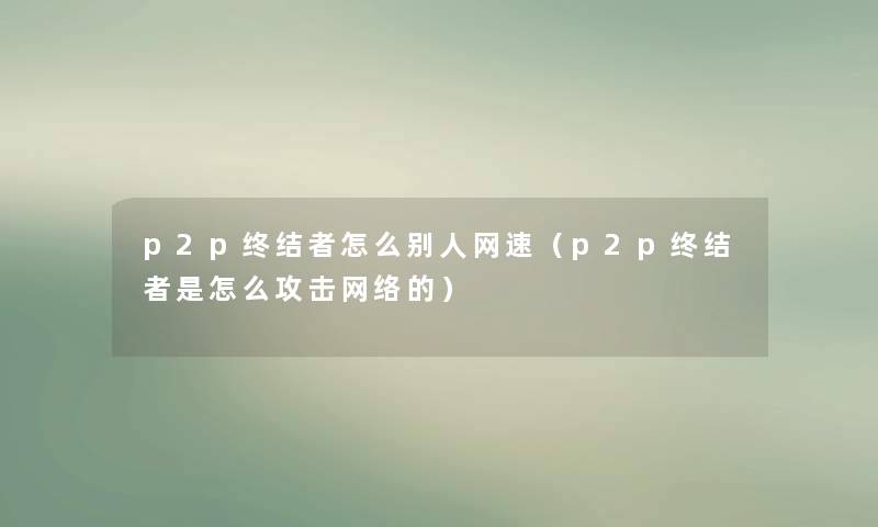 p2p终结者怎么别人网速（p2p终结者是怎么攻击网络的）