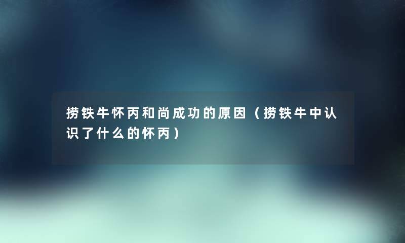 捞铁牛怀丙和尚成功的原因(捞铁牛中认识了什么的怀丙) 捞铁牛怀丙和尚成功的原因(捞铁牛中认识了什么的怀丙)